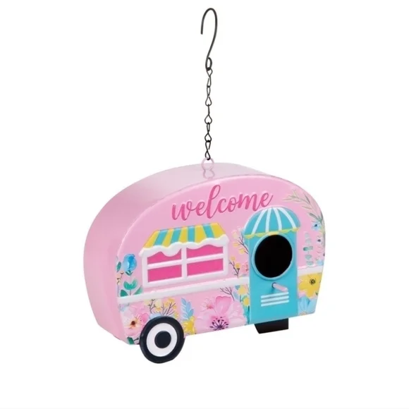Pink Birdhouse with Welcome Sign